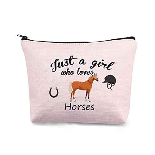 Horses Gifts for Girls Horse Makeup Bag Just a Girl Who Loves Horses Lover Gifts Horses Cosmetic Bag Zipper Pouch Travel Bag (Just a Girl Who Loves Horses Pink)