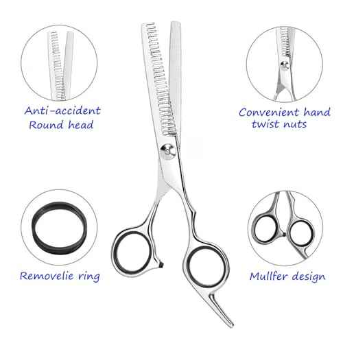 Professional Thinning Shears - 6.5-Inch Hair Cutting Scissors with Stainless Steel Blades, Fine Adjustment Screw for Home Salon, Barber and Hairdressing