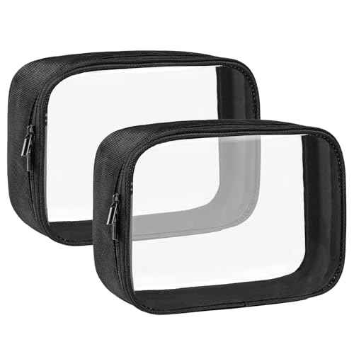 Moyad TSA Approved Clear Toiletry Bag, 2 Pack Quart Size 3-1-1 Liquids Pouch for Travel, Transparent Makeup & Cosmetic Organizer for Women Men, Black