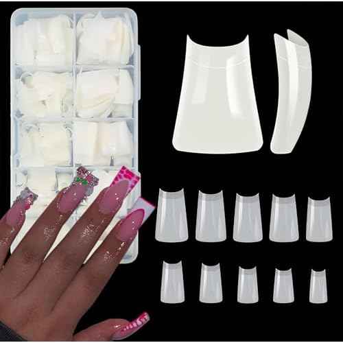 500Pcs Natural Duck Nail Tips, 10 Sizes Pre-Shaped Professional Press Ons for Nail Extension - Half Cover Acrylic Soft Gel Tips for Home DIY Nail Salon With Box