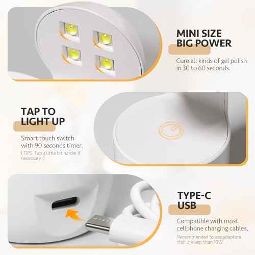 GAOY Mini UV Light for Gel Nails, Small Curing Light, Eggshell LED Nail Lamp, Fast Curing, White