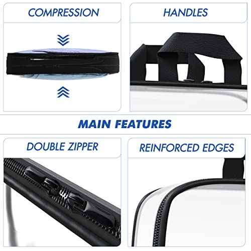 Clear Compression Packing Cubes 3 Set - Large See-Through Plastic Suitcase Bags for Travel - Luggage Compressable Organizers - Transparent PVC Collapsible Cosmetic Bag for Backpack Black