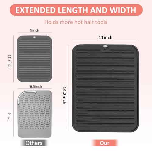 Quccefods Large Heat Resistant Silicone Mat for Hair Tools: Curling Iron, Flat Iron, Hair Straightener - Portable Hair Styling Pad Cover