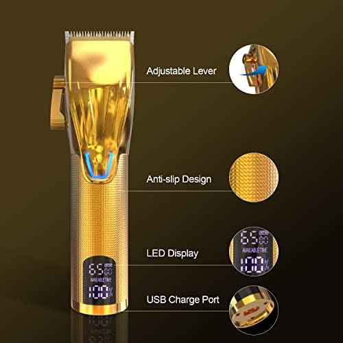 Cordless Hair Clippers for Men,Professional Hair Clippers Trimmer Kit,Barber Fading Clipper and Zero Gap T-Blade Trimmer Set with LED Display for Mens Gifts(Gold)