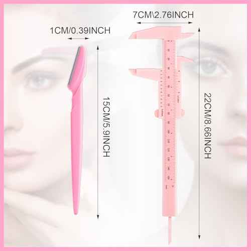 Weewooday 6 Pieces Tattoo Eyebrows Rulers 3 Point Positioning Ruler Mini Caliper Double Scale Vernier Calipers Eyebrow Caliper Microblading Ruler Measuring Tool with Eyebrow Shaver(Pink)