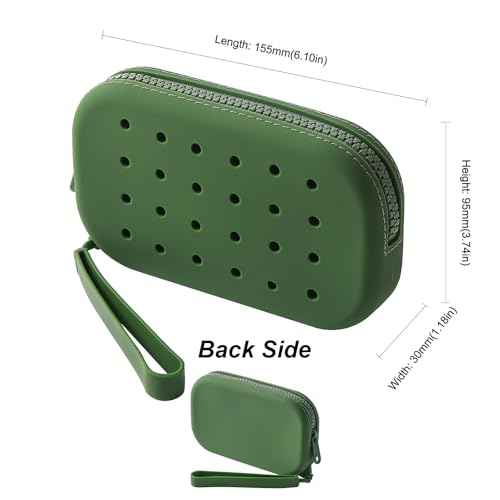 Small Silicone Multifunctional Essential Bag Zipper Pouch Portable Travel Makeup Bag for Women Men Cards Cash (Green)