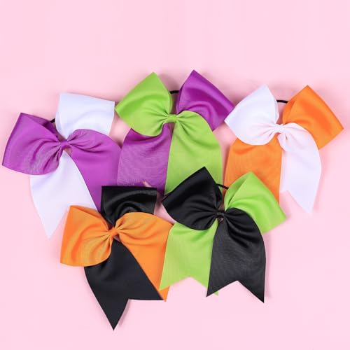 Halloween Hair Bow for Women Girls,7 Inch Large Cheer Bows Ponytail Holder Ribbon Elastic Cheerleading Hair Tie Ponytail Holder Hair Ropes Hair Accessories (Purple Green)