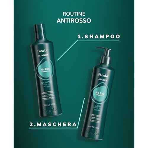 Fanola Wonder No Red Hair Color Shampoo for Women & Men - Green Pigment Shampoo for Color Treated Hair - Neutralizes Natural & Dyed Dark Shades