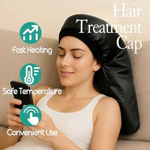 VICARKO Steamer Cap for Deep Conditioning - Extended Hood with 10 Heat Levels, 3 Timers, Portable Thermal Treatment for Natural Curly Hair, Black