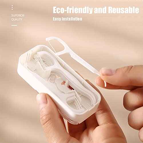 [4 Pack] Portable Floss Dispenser with 48 Dental Floss, Flosser Storage Box for Adults, Tooth Picks Holder Suitable for Tourism and Business Trips, White+Black+Pink+MintGreen