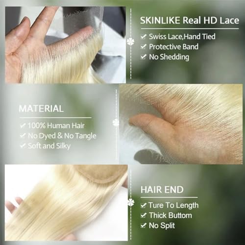 613 Blonde 5x5 Lace Closure Human Hair 613 Closure Pre Plucked With Baby Hair Blonde Color Brazilian Virgin Straight Hair Invisible Lace Frontal Closure Free Part (5x5 613 Lace Closure, 20 Inch)