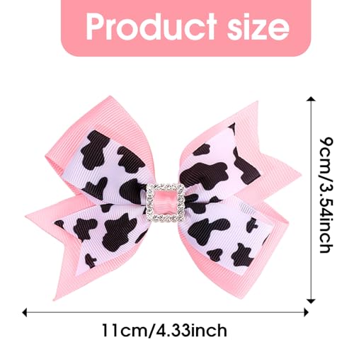 2 Pcs Pink Cow Hair Bow Clips, 4.3 Inch Animal Print Ribbon Bowknot Alligator Barrettes, Cute Print Hairpins Bows Barrettes for Cowgirls Theme Birthday Party Dress Outfit Costume Decor Accessories