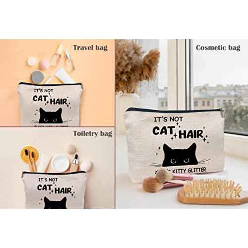 It's Not Cat Hair It's Kitty Glitter Funny Black Cat Makeup Bag Make up Cosmetic Bag Small Zipper Pouch,Birthday Gifts for Cat Lovers Women Sister Daughter