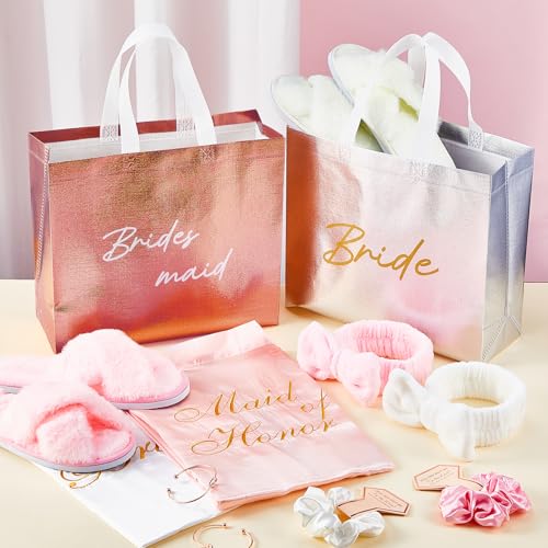 36 Pcs Bride Bridesmaid Robes Set of 6 Bridal Party Silk Satin Robes for Wedding Bachelorette Party Gifts(White,Pink)