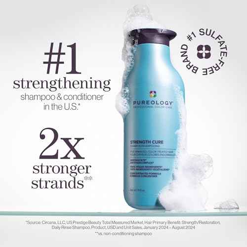 Pureology Strength Cure Shampoo - For Damaged or Color Treated Hair, Hair Strengthening & Prevents Breakage, Seals Split Ends, Vegan & Sulfate-Free