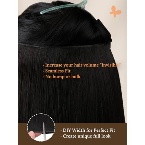 DOORES Genius Seamless Weft Hair Extensions Tape in, Natural Black 20 Inch 60g, Invisible Wide Tape Extensions Silky Remy Hair, Natural Looking Quick Wear