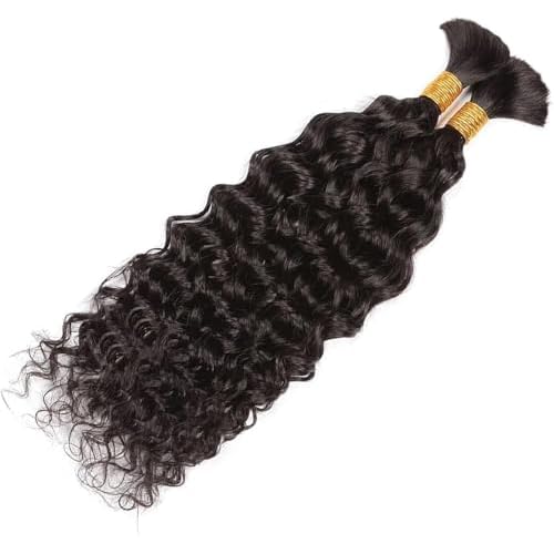 Human Braiding Hair for Boho Braids 100g Curly Boho Hair for Braiding Knotless 12A Wet and Wavy Bulk Bohemian 2 Bundles/Pack Deep Wave 100% Human Hair Extensions Natural Color 24 Inch