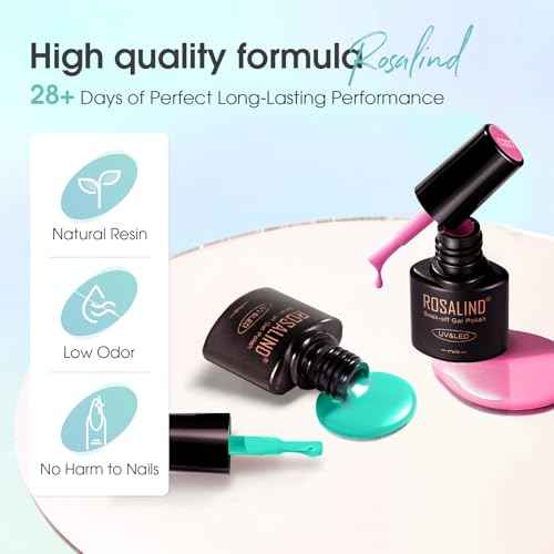 ROSALIND 24Pcs Neon Gel Nail Polish Set with Gel Base and Matte Glossy Glitter Top Coat, Bright Neon Colors Nail Gel Polish Soak Off UV Manicure Rainbow Nail Art