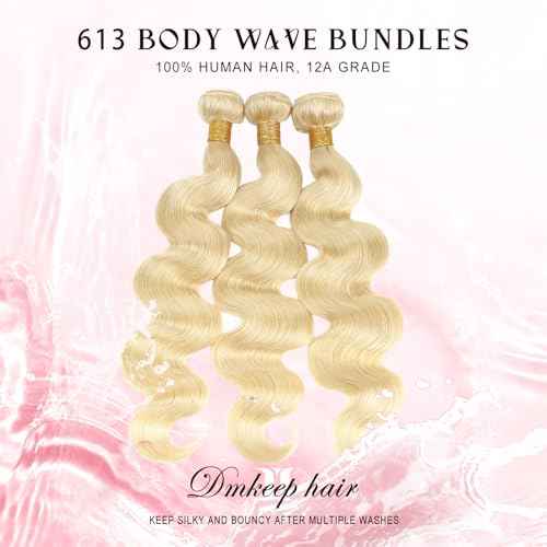 DMKEEP 613 Bundles Human Hair 20 Inch - 12A Blonde Body Wave Bundles 100% Unprocessed Brazilian Virgin Hair Single Bundle 100g Quick Weave Real Human Hair Extensions