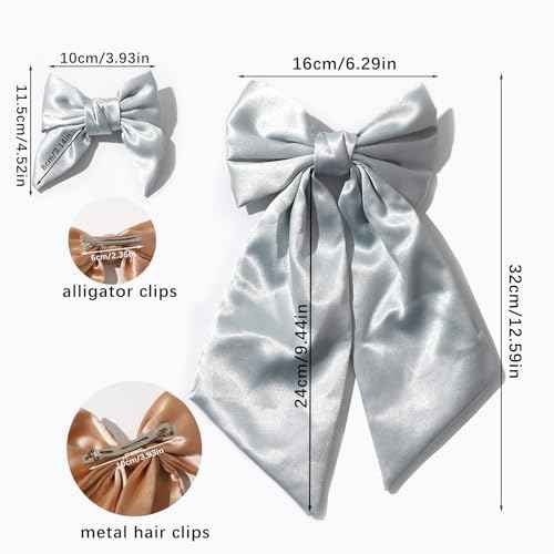 Vercret Bows for Women-4 Pcs Silky Satin Hair Bows Ribbon Bow for Hair, Bow Barrettes Women Teen Girl Hair Accessories Mother Daughter Birthdays Christmas Gift