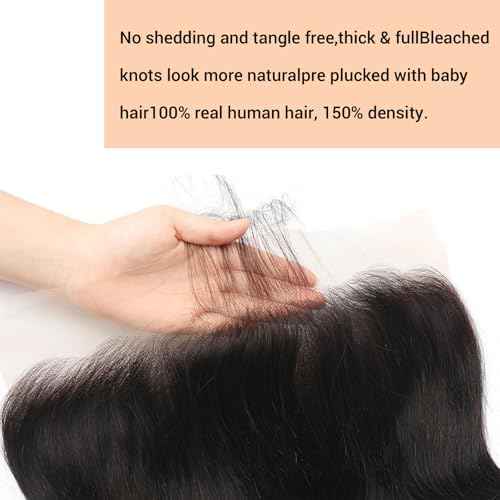 13x6 Frontal Human Hair Body Wave HD Transparent Ear to Ear Lace Frontal Closure With Baby Hair Free Part 100% Virgin Human Hair Natural Black 14 Inch