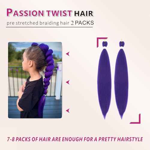 Purple Braiding Hair 20 Inch Pre Stretched Braiding Hair Extensions 2 Packs Synthetic Crochet Hair Twist Braids(20",Purple-2P)
