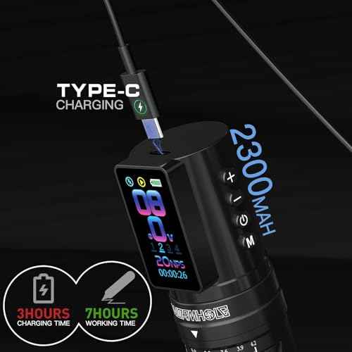 Wormhole Tattoo Gun Kit Tattoo Kit with 7 Adjustable Stroke 2,300mAh Power Wireless Tattoo Machine with Normal/Jump-Start/Dot Working Mode with LED Digital Display for Artist WTK381
