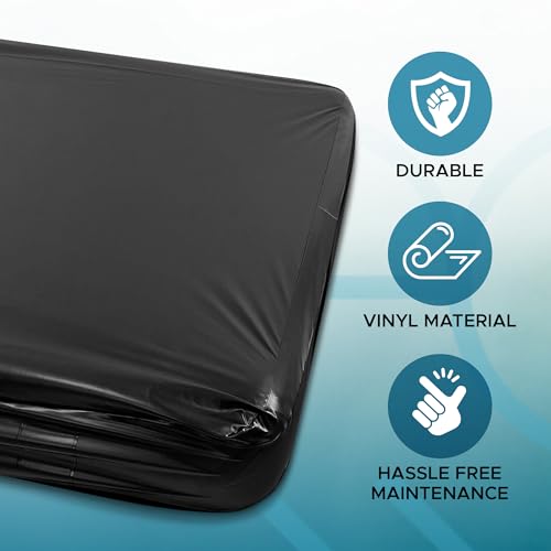 Black Vinyl Queen Waterproof Fitted Massage Bed Sheet with Side Pocket | Mattress Protector, Bed Cover for Nuru Massage - Oil, Water-Based, Silicone Safe | 60'' x 80'' + 15.7'' Deep Pocket