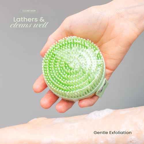 Apex Peak Silicone Body Scrubber - Exfoliating Shower Brush with Bamboo Handle for Men & Women