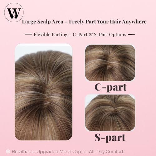 WIGYY Honey Brown Short Bob Wig with Bangs for White Women ? 12 Inch Straight Lace Front Synthetic Wig, Glueless Heat-Resistant Protein Fiber, Realistic Lightweight Daily Party Wear
