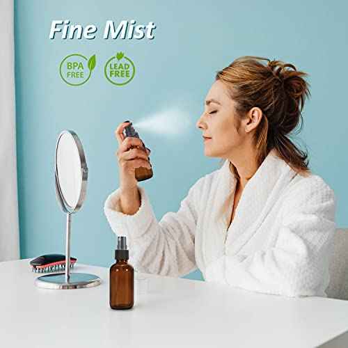 4 oz Amber Glass Spray Bottles for Essential Oils, Small Empty Fine Mist Spray Bottle,2 Pack with Funnel Dropper