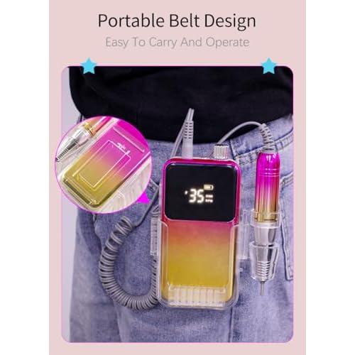 Nail Drill Machine - Finger and Toe Nail Care - Manicure and Pedicure Set -GLHDDL Portable Professional Nail Drill - with Drill Kit - for Nail Salon Home (Pink, Coreless Motors)