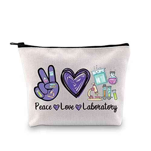 JXGZSO Lab Technician Makeup Bag Gift For Science Lovers Peace Love Laboratory Cosmetic Bag Biology Teacher Gift
