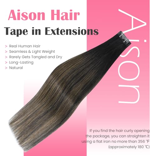 Tape in Hair Extensions 1BT6P1B Natural Black to Chestnut Brown 100% Remy Human Hair Extensions Silky Straight for Fashion Women 20 Pcs/Package(22Inch #1BT6P1B 60g)