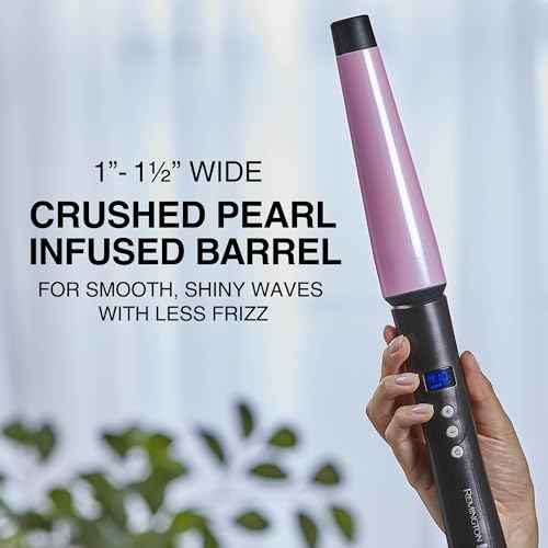 Remington CI9538 Pro 1"-1.5" Pearl Ceramic Conical Curling Wand, Digital Controls + 10 Heat Settings, Black/Pink