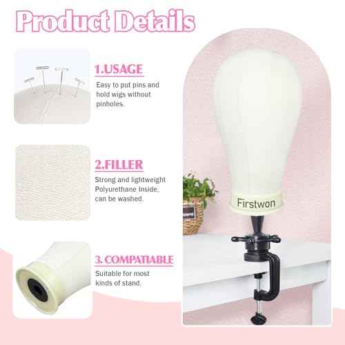 22 Inch Wig Head Mannequin Head for Wigs, Wig Stand with Head for Hair Styling Practice Display Wigs Making Tripod Stand with T Pins Set