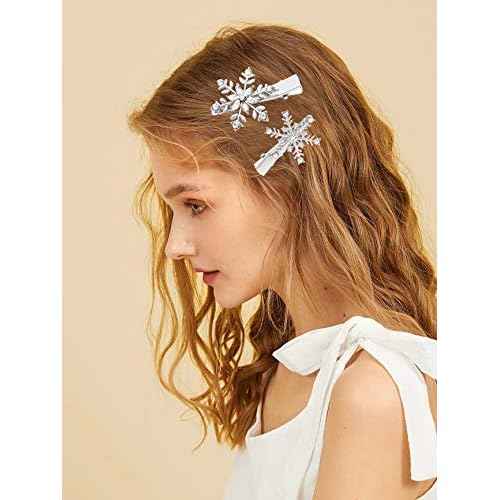 Christmas Hair Clips Hairpin Rhinestone Snowflake Alligator Hair Clips Xmas Holiday Party Hairpin Hair Barrette Hair Accessories For Woman (silver)