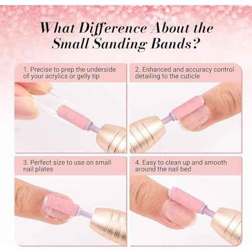MelodySusie 120 Pcs Nail Drill Bits Small Sanding Bands for 3.1mm Mandrel Bit, 180 Fine Grit Nail File for Acrylic Nails Gel Manicures and Pedicure, Pink (Only Sanding Bands)