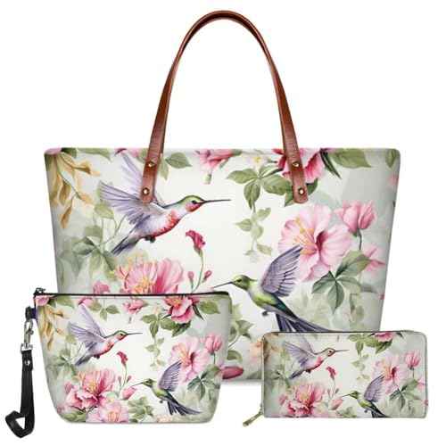 GIFTPUZZ Women Tote Bag Women Wallet Portable Cosmetic Bag for Women Bag Set 3 Pack PU Leather Bags with Zipper