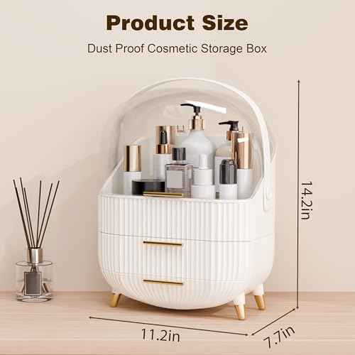 Makeup Organizers and Storage, Make up Organizer for Vanity Cosmetics Skincare Organizers With Lid and Drawers Display Cases for Countertop£¨White£©