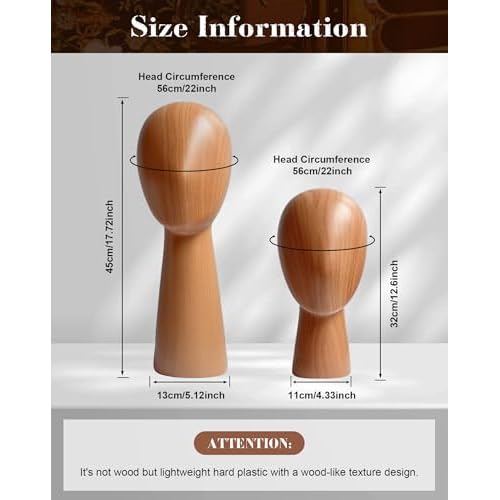 CHADWICK Imitation Wood Mannequin Head, Manikin Head Hat Stand, Wig Head Stand for Displaying Hats and Wigs, Wig Caps Mannequin Head Stand, Art Decoration Model Head, Durable GFRP Material