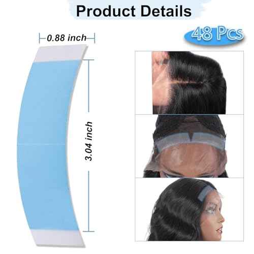 Kachanaa 48pcs Double Sided Ultra Hold Waterproof Lace Glue for Front Lace Wig,Bold Hold Lace Wig Tape in Hair Extension Remover can Replacement (Blue)