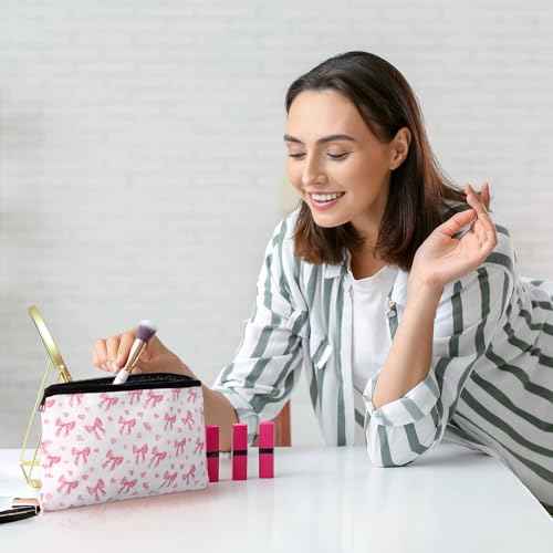 Kacctyen 9 Pcs Pink Bow Makeup Bag for Women Coquette Cosmetic Bag Bulk Preppy Pouch Coquette Gift with Zipper for Birthday Paty Favor Girls Travel Storage Accessories