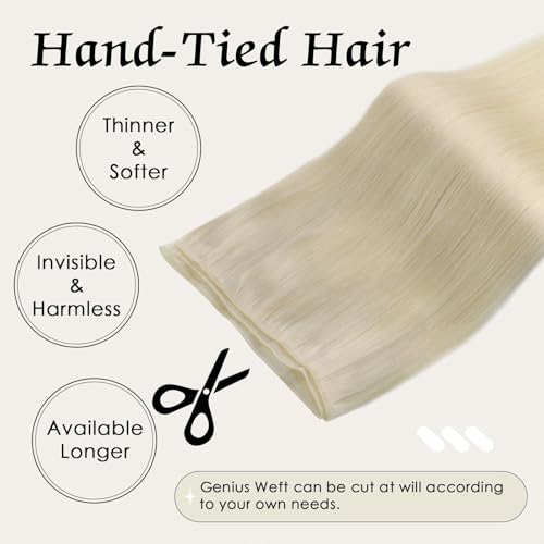 ABH AMAZINGBEAUTY HAIR Genius Weft Hair Extensions Human Hair Sew in Hair Extensions Real Human Hair Weft Extensions Hand Tied Virgin Hair 50G, #60 Platinum Blonde 20 Inch