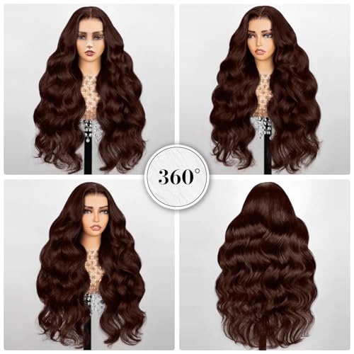 Chocolate Brown Lace Front Wig 220% Density Brown Wig Human Hair 13x6 Hd Lace Front Wigs Human Hair Pre Plucked with Baby Hair 28 Inch Brown Loose Body Wave Human Hair Wig for Women