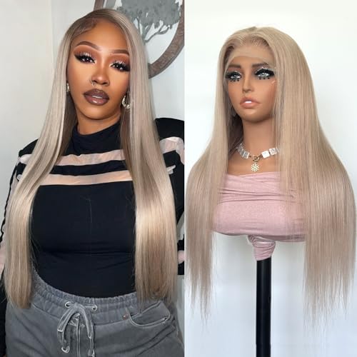 613 Straight Ash Blonde Wig Human Hair, 13x6 HD Lace Front Wigs Human Hair, Glueless & Pre Plucked Human Hair Wig with Baby Hair, 180% Density Ash Blonde Wig (18inch)