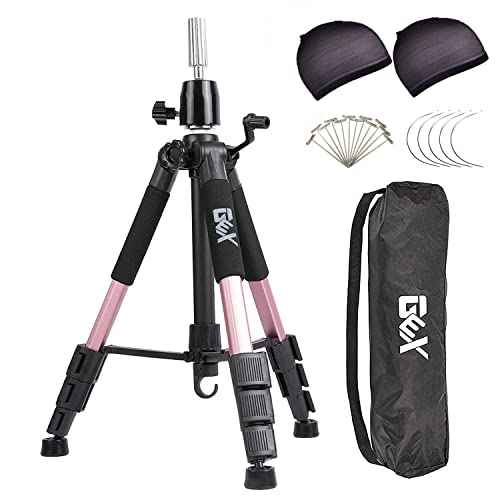 GEXWORLDWIDE GEX 55" Mannequin Tripod Stand Canvas Block Training Doll Manikin Head Wig Stand for Cosmetology Hairdressing (Rose Gold)