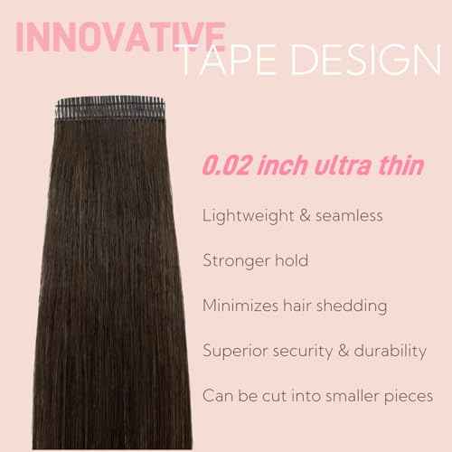 Tape in Hair Extensions Real Human Hair Double Stitched Invisible Seamless 20pcs 50g (Dark Brown to Black, 22 inch)