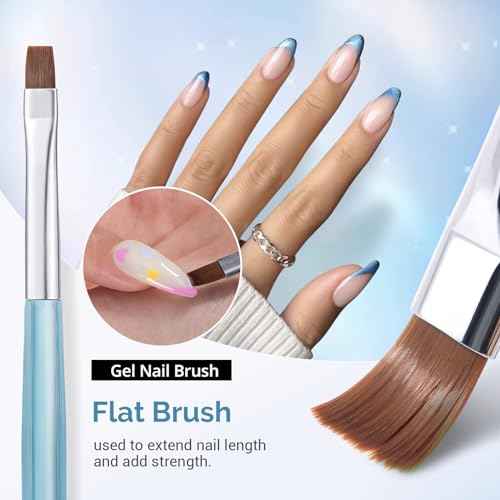 AIRSEE Nail Art Clean Up Brushes, 3 PCS Flat/Oval/Fine Angled Gel Nail Brush for Cleaning Polish Mistake on the Cuticles, Painting Brushes, Art Design DIY Tools, Blue