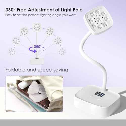 LED Mini UV Nail Lamp Auto Sensor Gel Nail Dryer 27W Rechargeable 360 Adjustable with 2 Timers